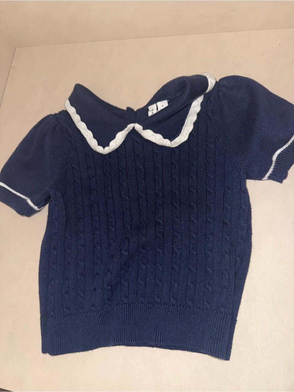 Janie and Jack Navy Knit Top with White Trim Peter Pan Collar